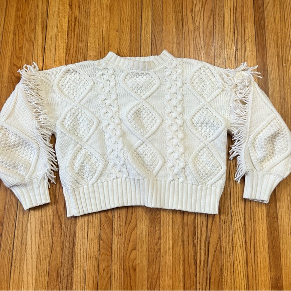 Line & Dot Sweaters - Line and Dot Sz Medium Women Ivory Crew Cable Oversized Sweater Sweatshirt Crop